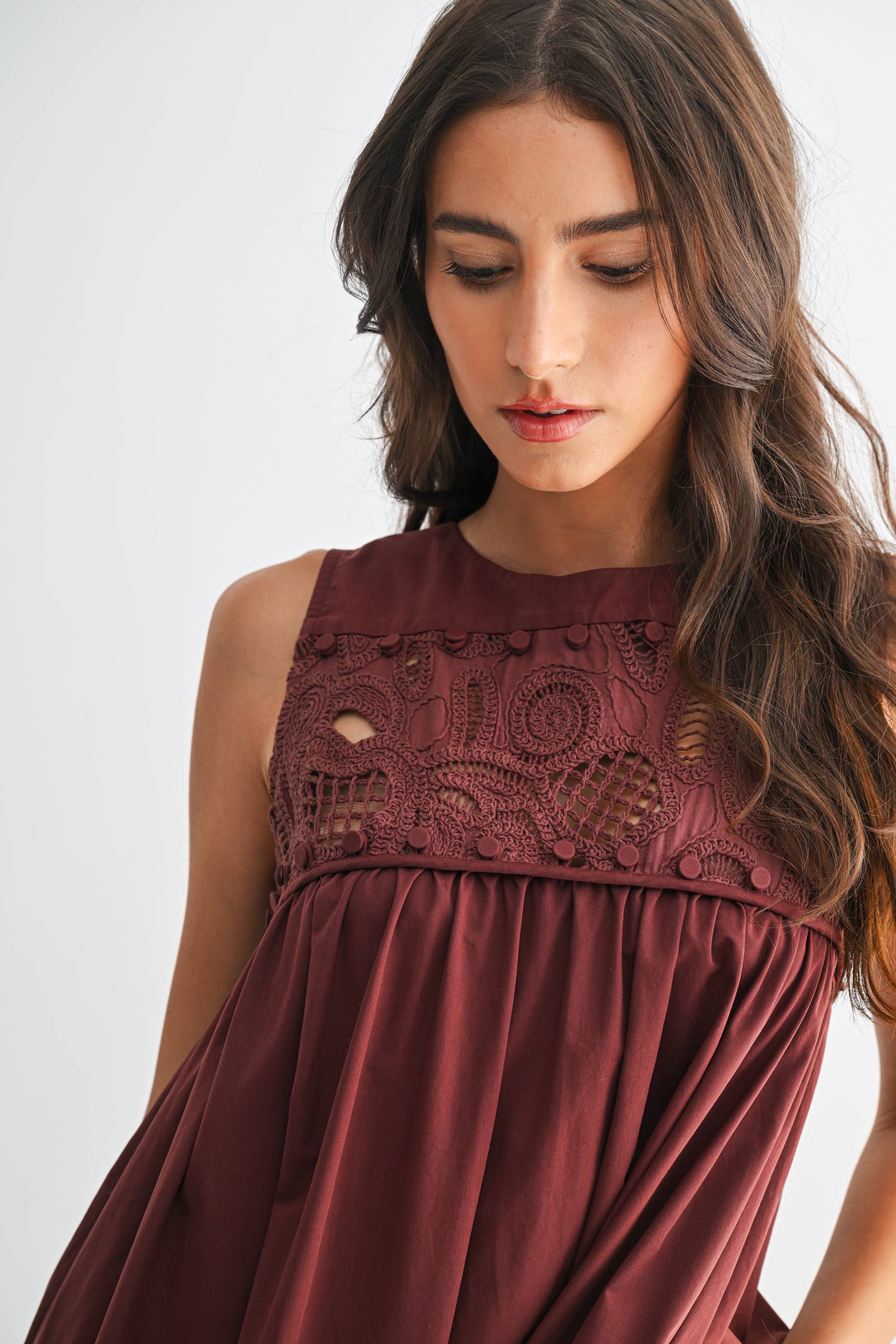 Desert Breeze Lace Maxi Dress-Chocolate