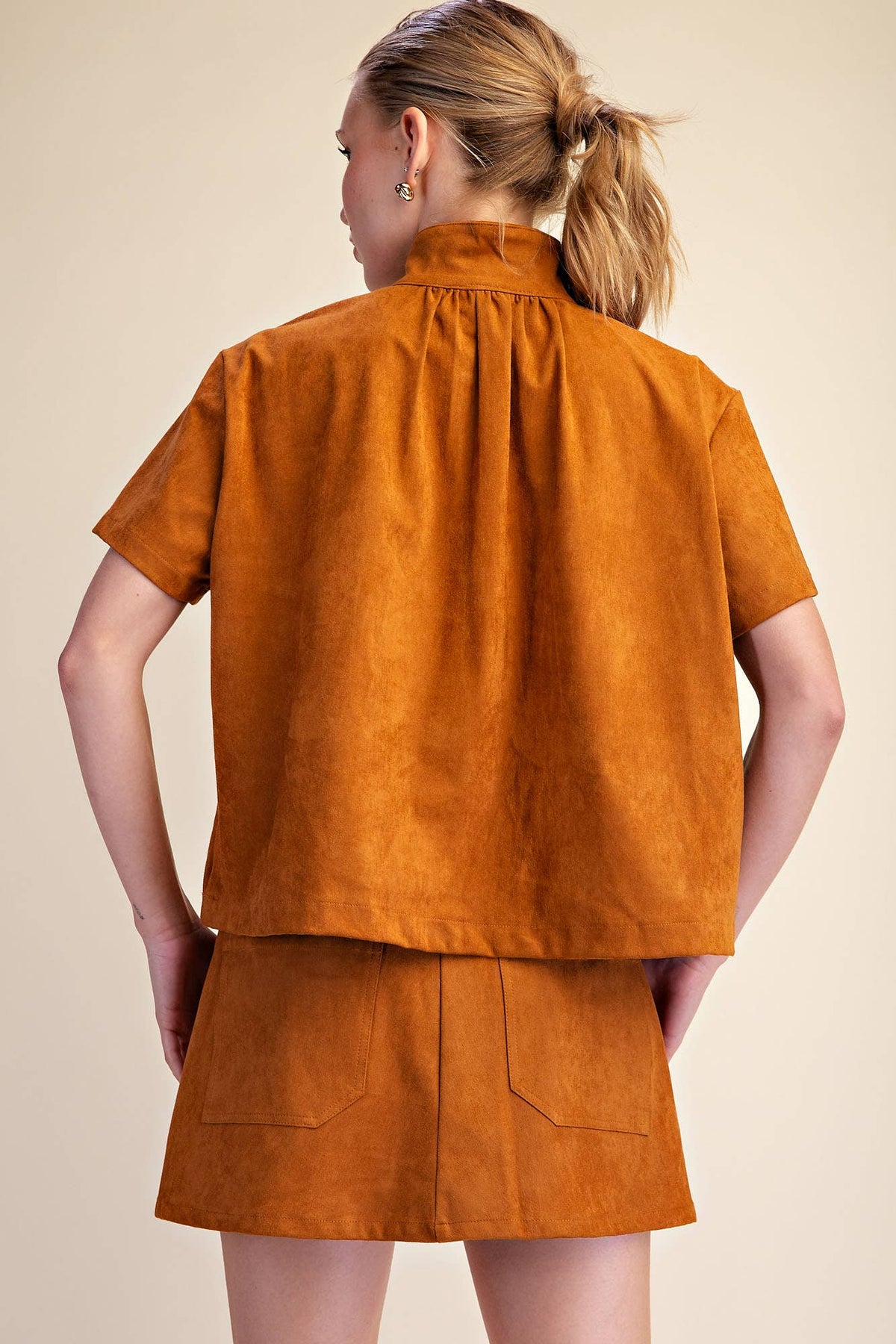 Lucille Stand Collar Top-Camel