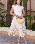 Garden Cutwork Embroidered Midi Dress-Off White