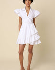 Avah Ruffle Wrap Mini Dress-White