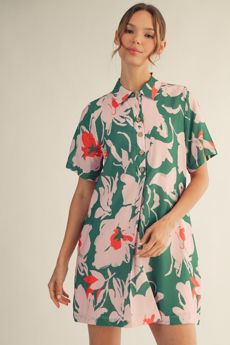 PREORDER: Tropical Paradise Floral Shirt Dress