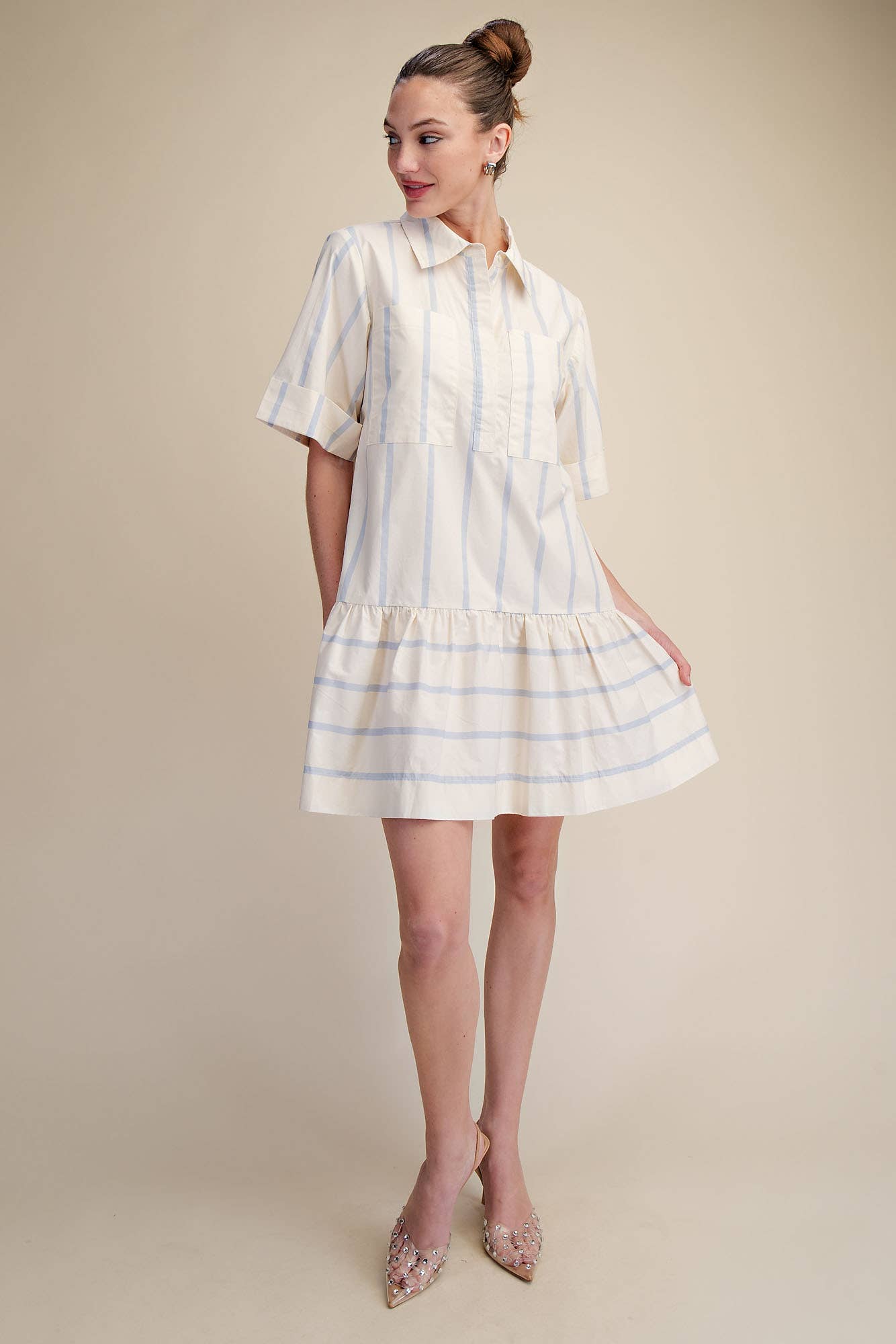 Preppy and Classic Mini Dress-Blue