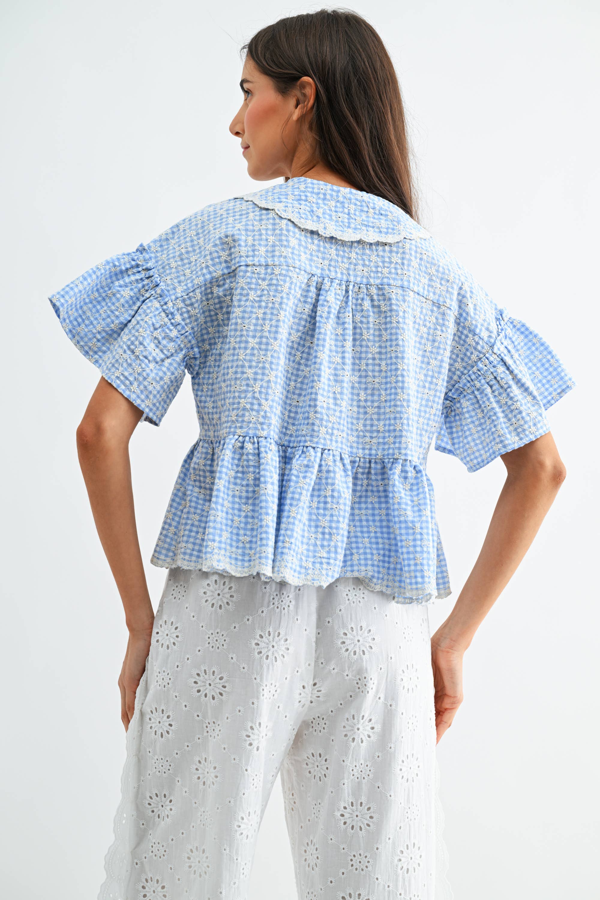 Daisy Gingham Embroidered Top