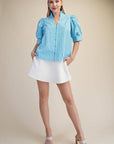 Sweetheart Puff Sleeve Top-Aqua