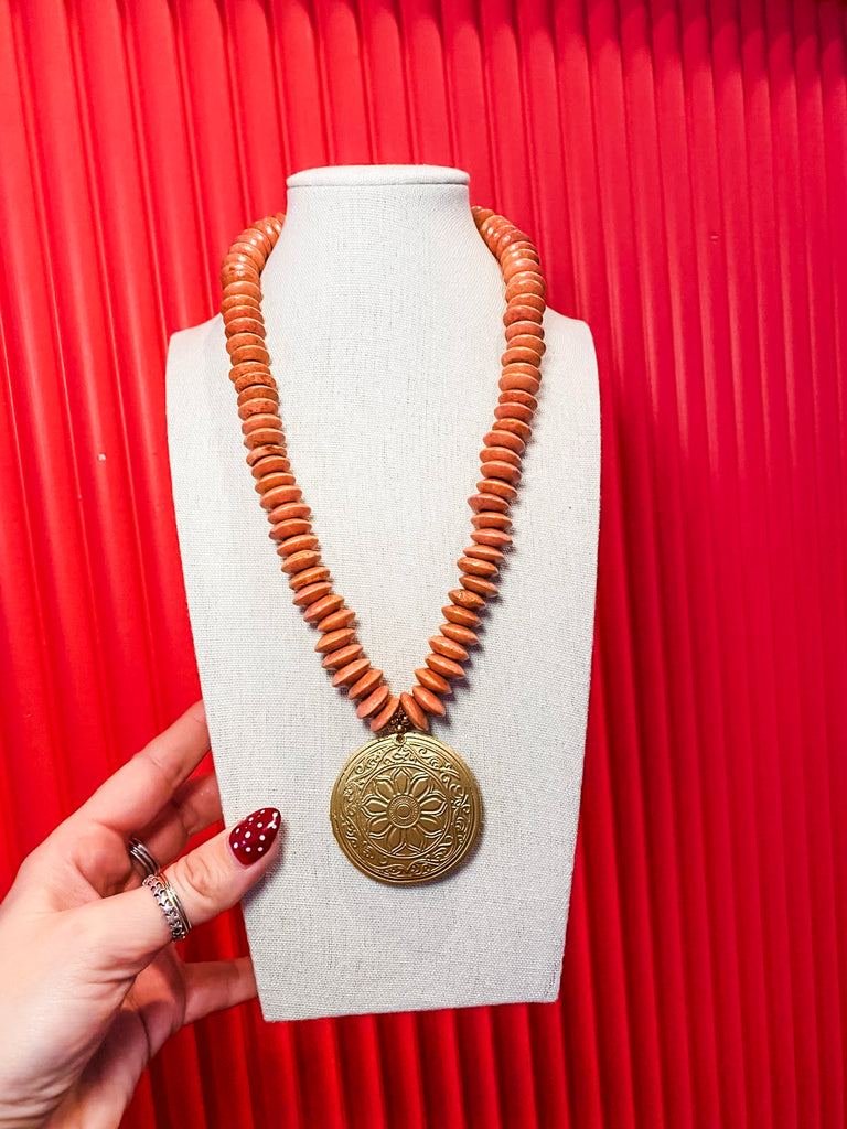 Floral Medallion Beaded Necklace-Mauve