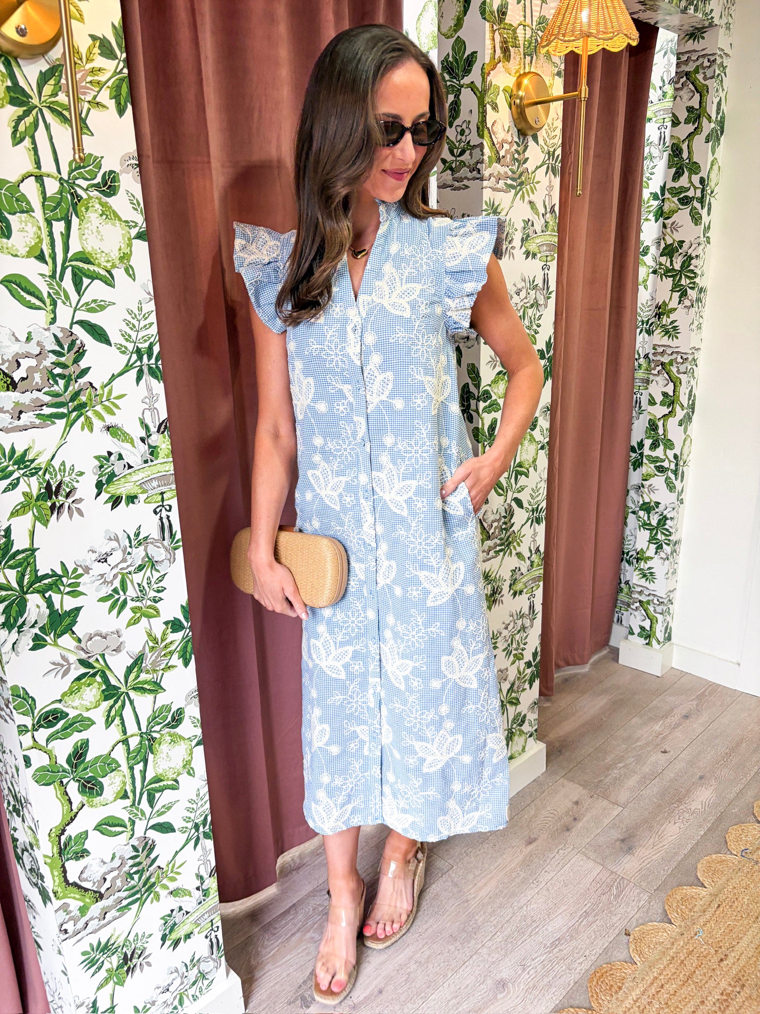 Willow Bloom Gingham Midi Dress-Blue