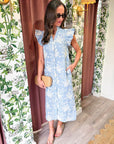 Willow Bloom Gingham Midi Dress-Blue