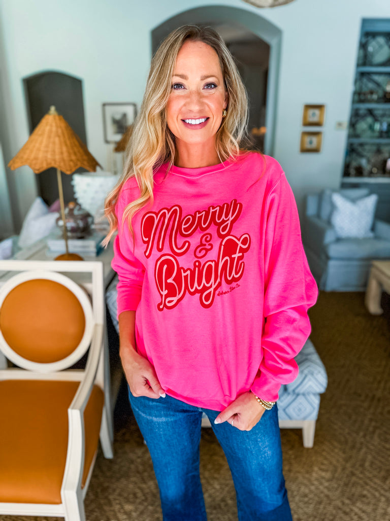 Merry and Bright Hot Pink Sweatshirt