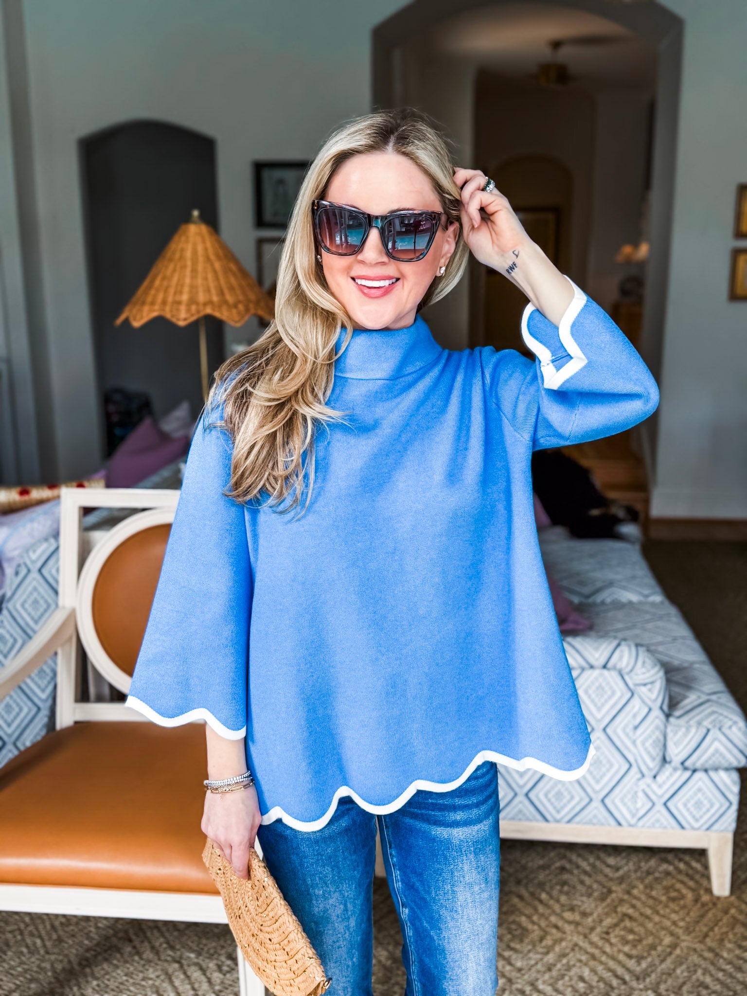 Go With the Flow Knit Top-French Blue/Cream
