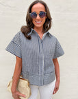 Portside Button Down Top-Navy