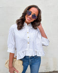 Mattie Striped Ruffle Hem Top-Khaki