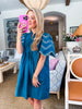 Countryside Mornings Mini Dress-Teal