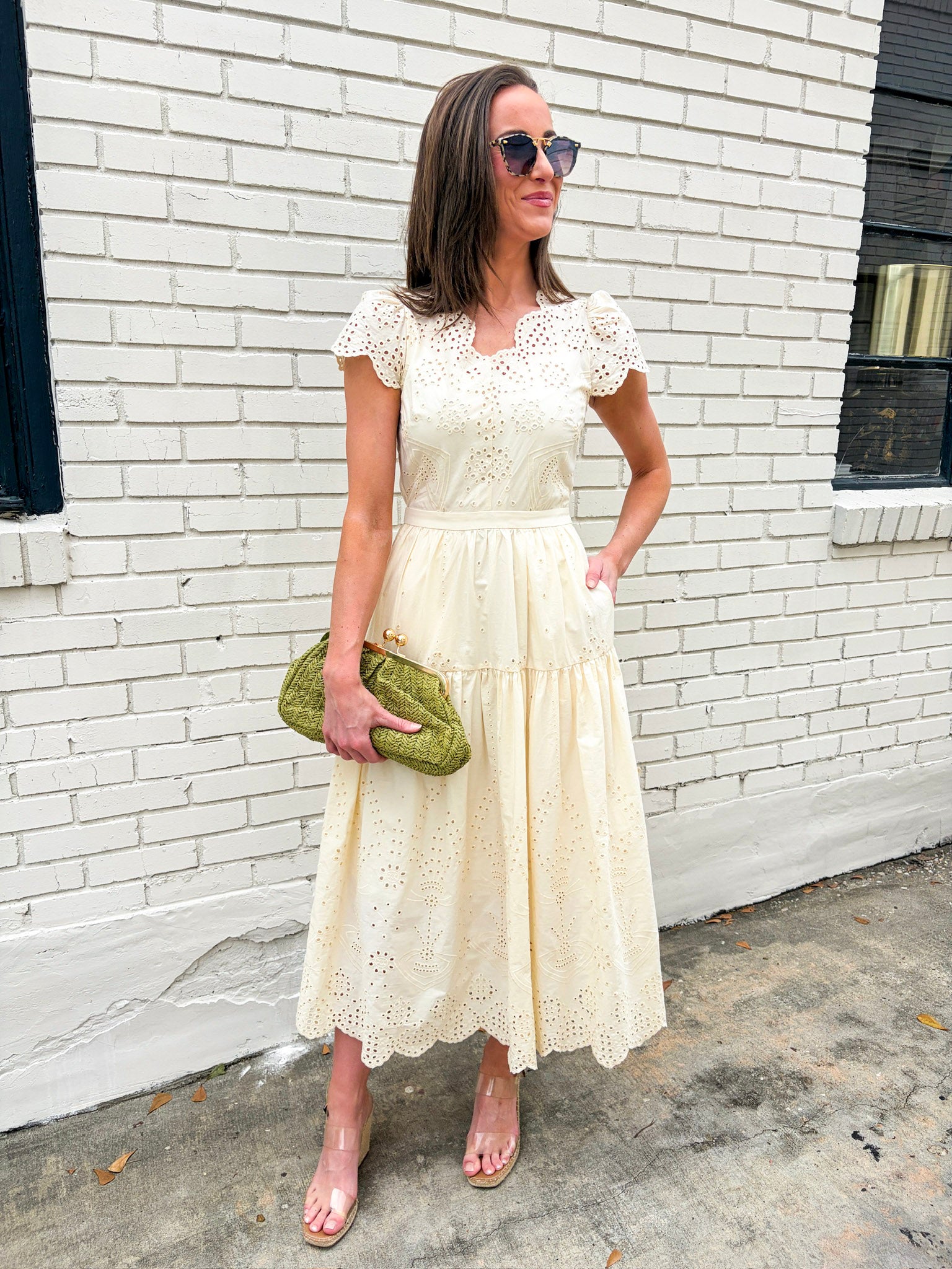 Easy Like Sunday Embroidered Midi Dress-Ivory