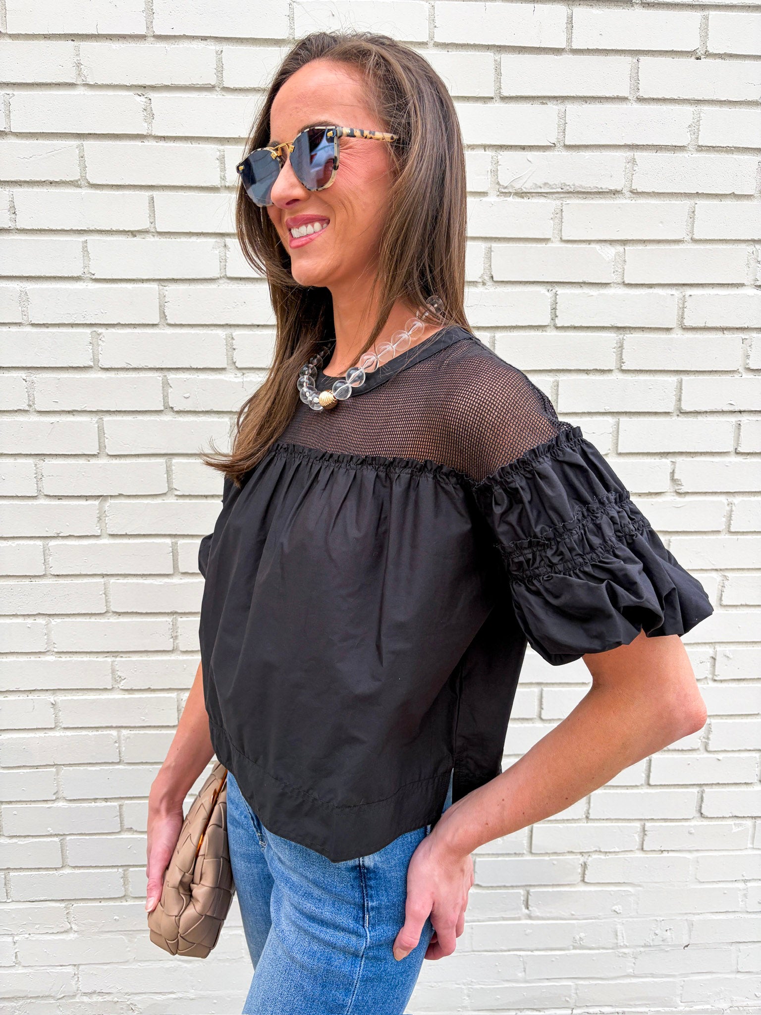 Sheer Romance Bubble Top-Black