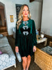 Glow Bow Velvet Dress- Emerald