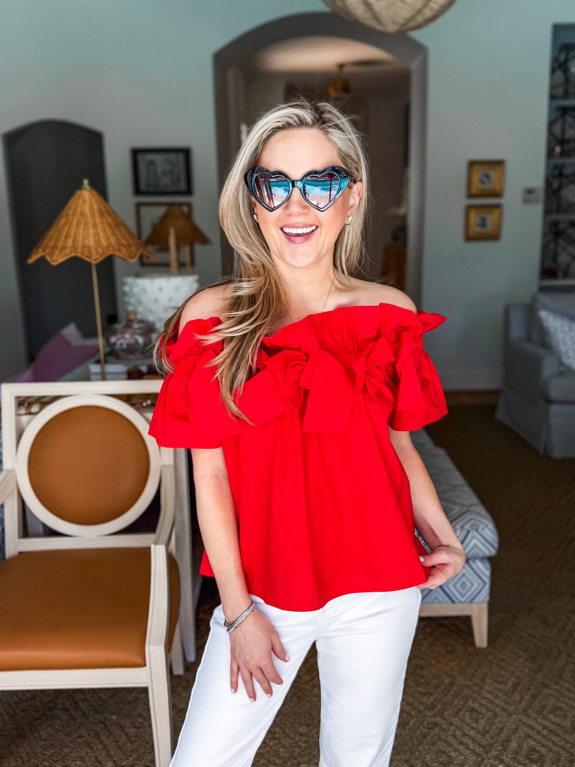 Great Night Off Shoulder Top-Red