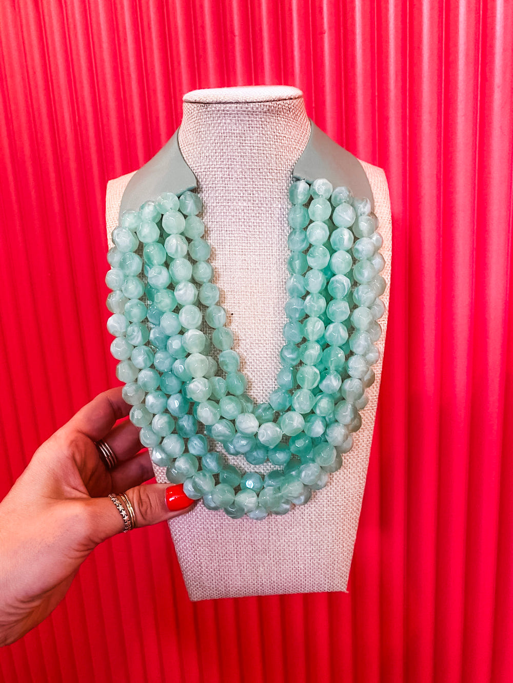 Chunky Beaded Necklace-Soft Mint