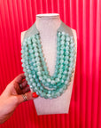 Chunky Beaded Necklace-Soft Mint