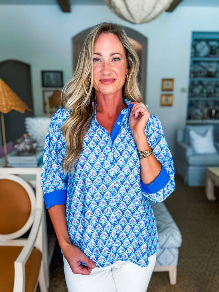 Boho Accent Floral Top-Royal