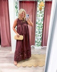 Desert Breeze Lace Maxi Dress-Chocolate