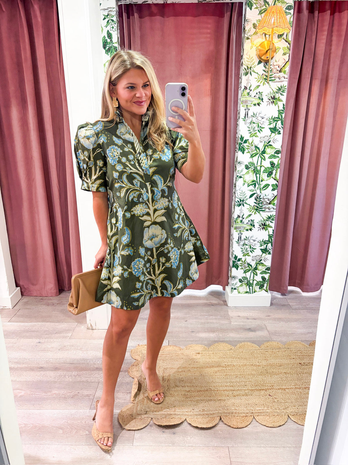 Bellemont Floral Mini Dress-Olive
