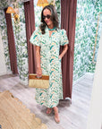 Peacock Puff Sleeve Midi Dress
