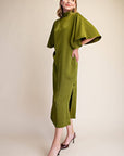 Candlelight Satin Midi Dress-Olive
