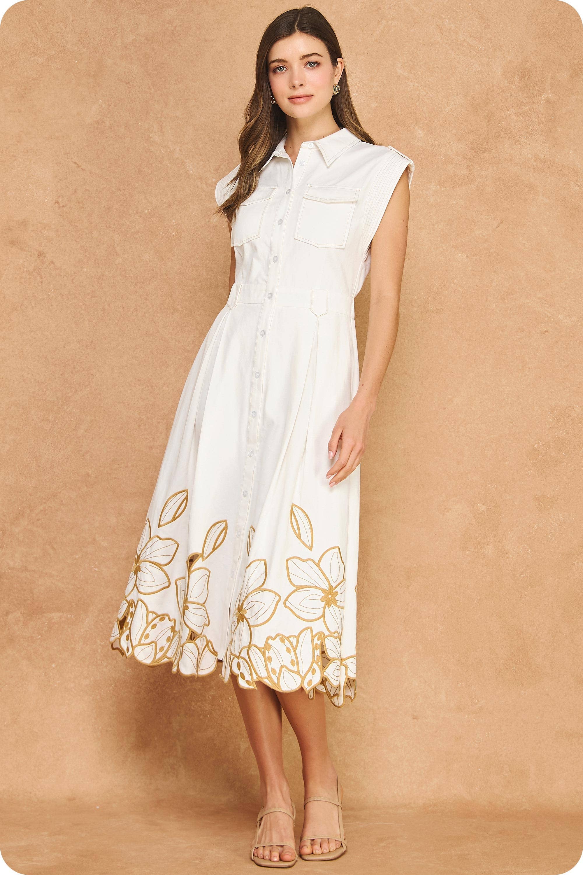 Garden Cutwork Embroidered Midi Dress-Off White