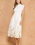 Garden Cutwork Embroidered Midi Dress-Off White