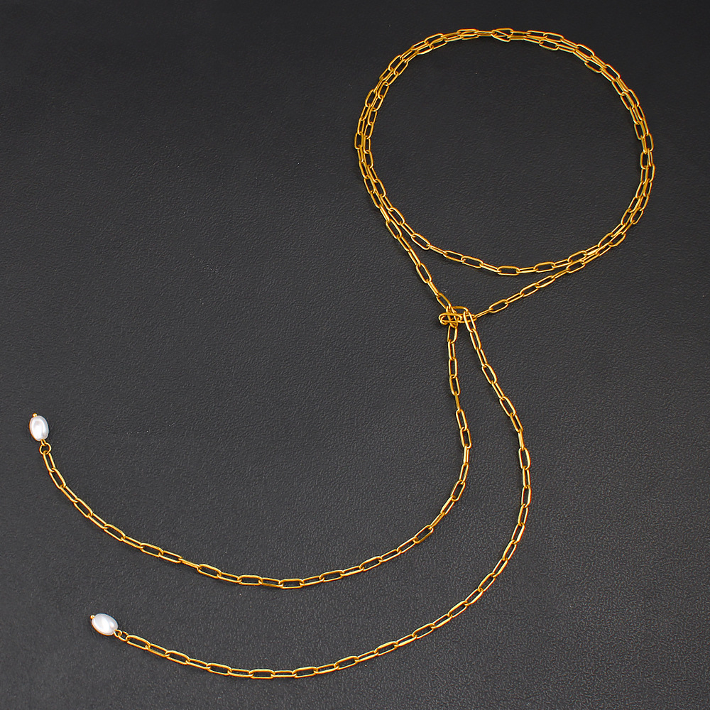 Paperclip Pearl Lariat Necklace
