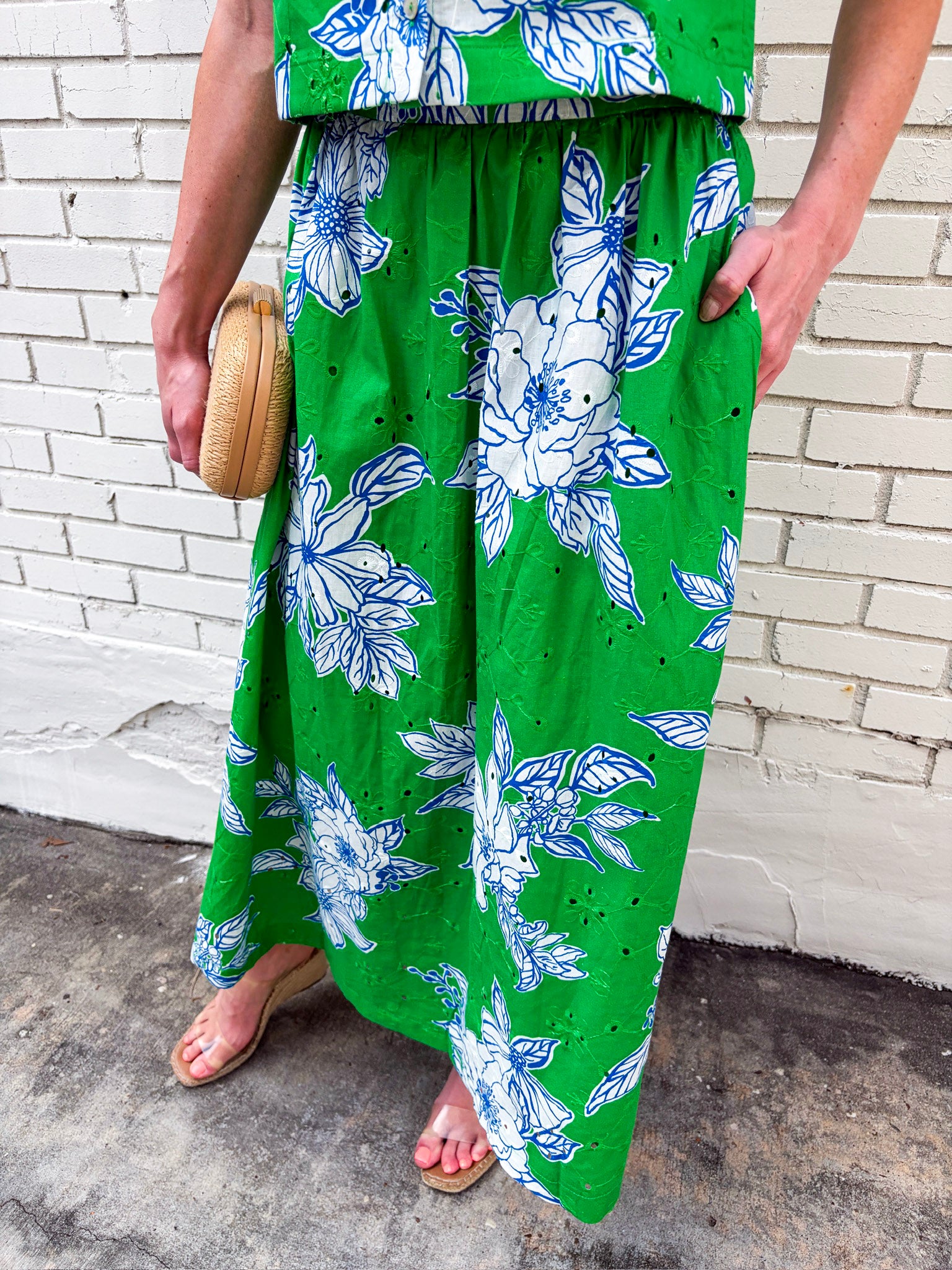 Soft Bloom Midi Skirt-Green