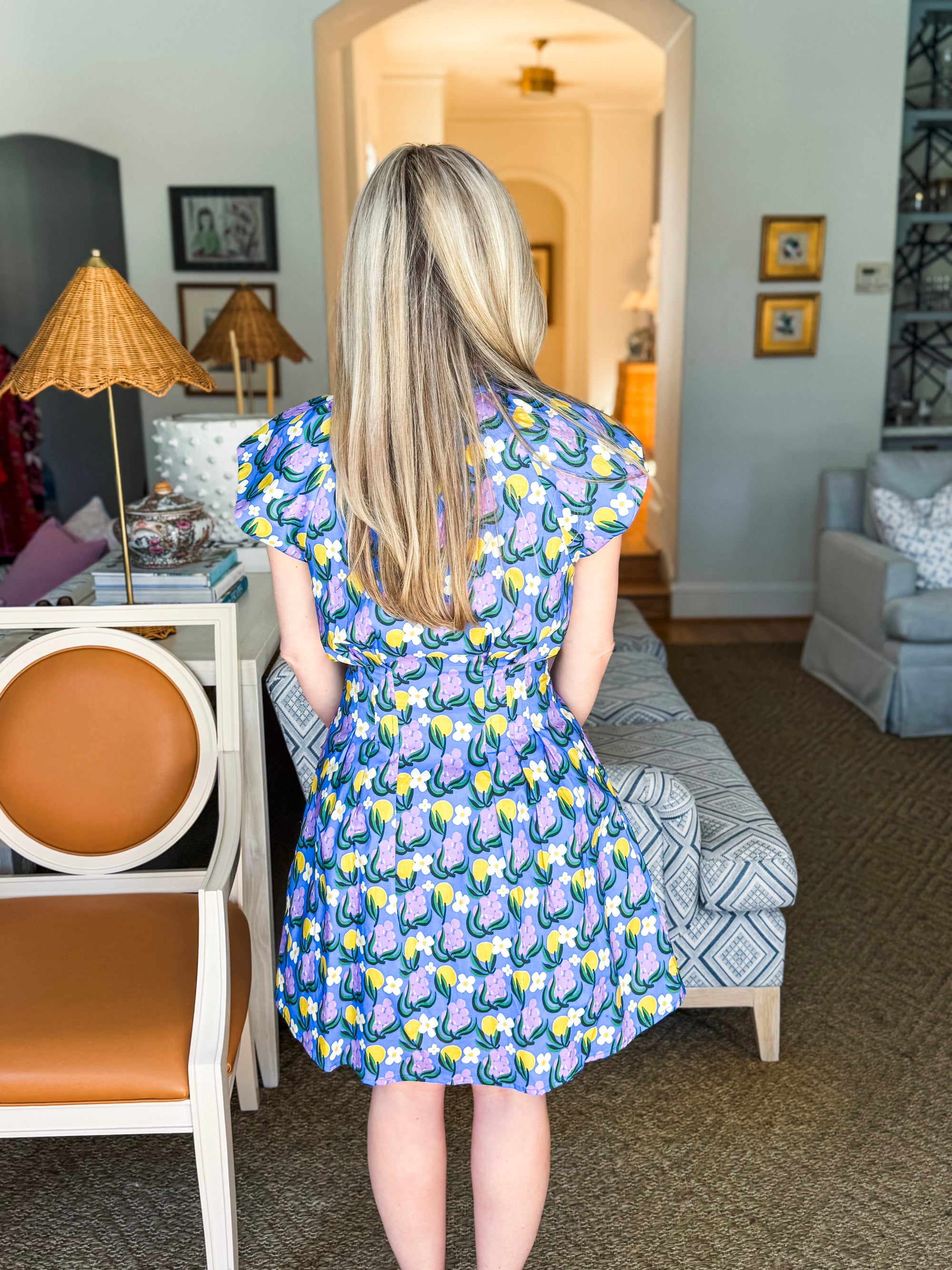 Citron Bloom Dress-Blue