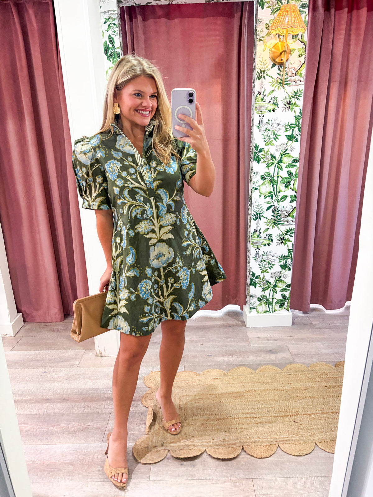 Bellemont Floral Mini Dress-Olive