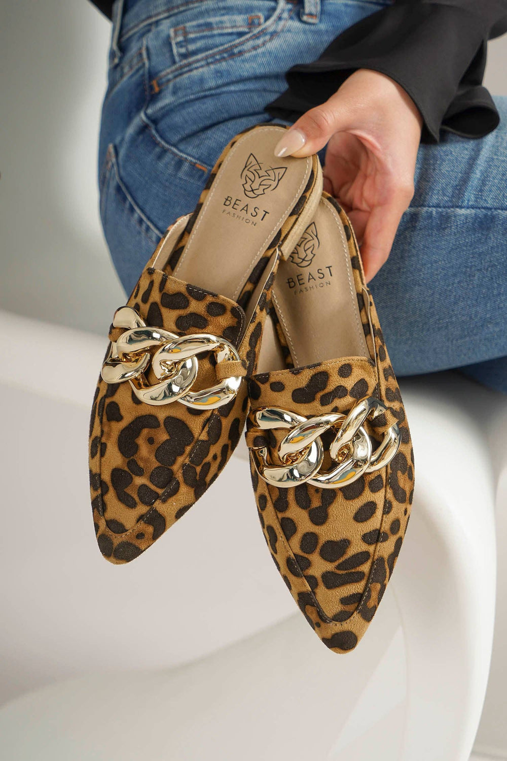 Chain Detail Mules-Leopard