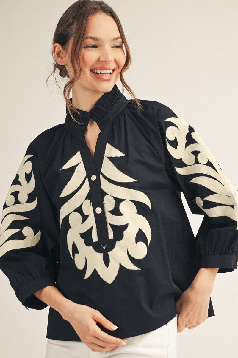 Blush Peony Top-Black