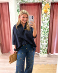 Kaia Oversized Button Down Top-Navy