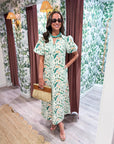 Peacock Puff Sleeve Midi Dress