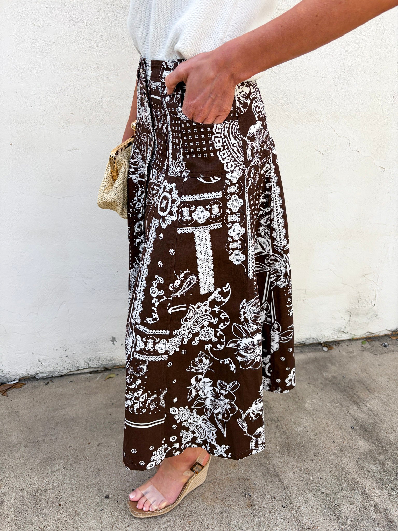 Rope Me In Midi Skirt-Brown