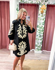Isla Floral Baroque Dress-Black