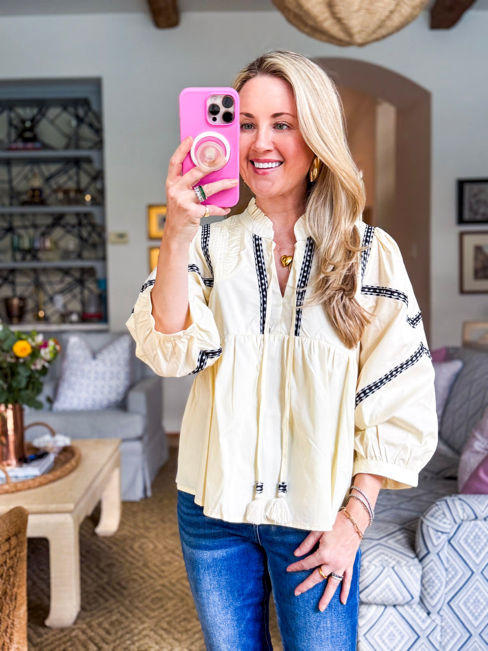 Marfa Bound Embroidered Top-Egg Shell