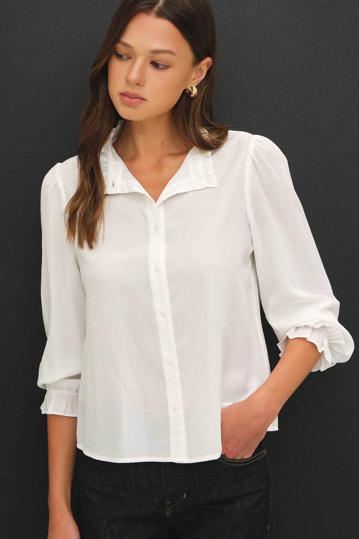 Zaria Mandarin Collar Top-White