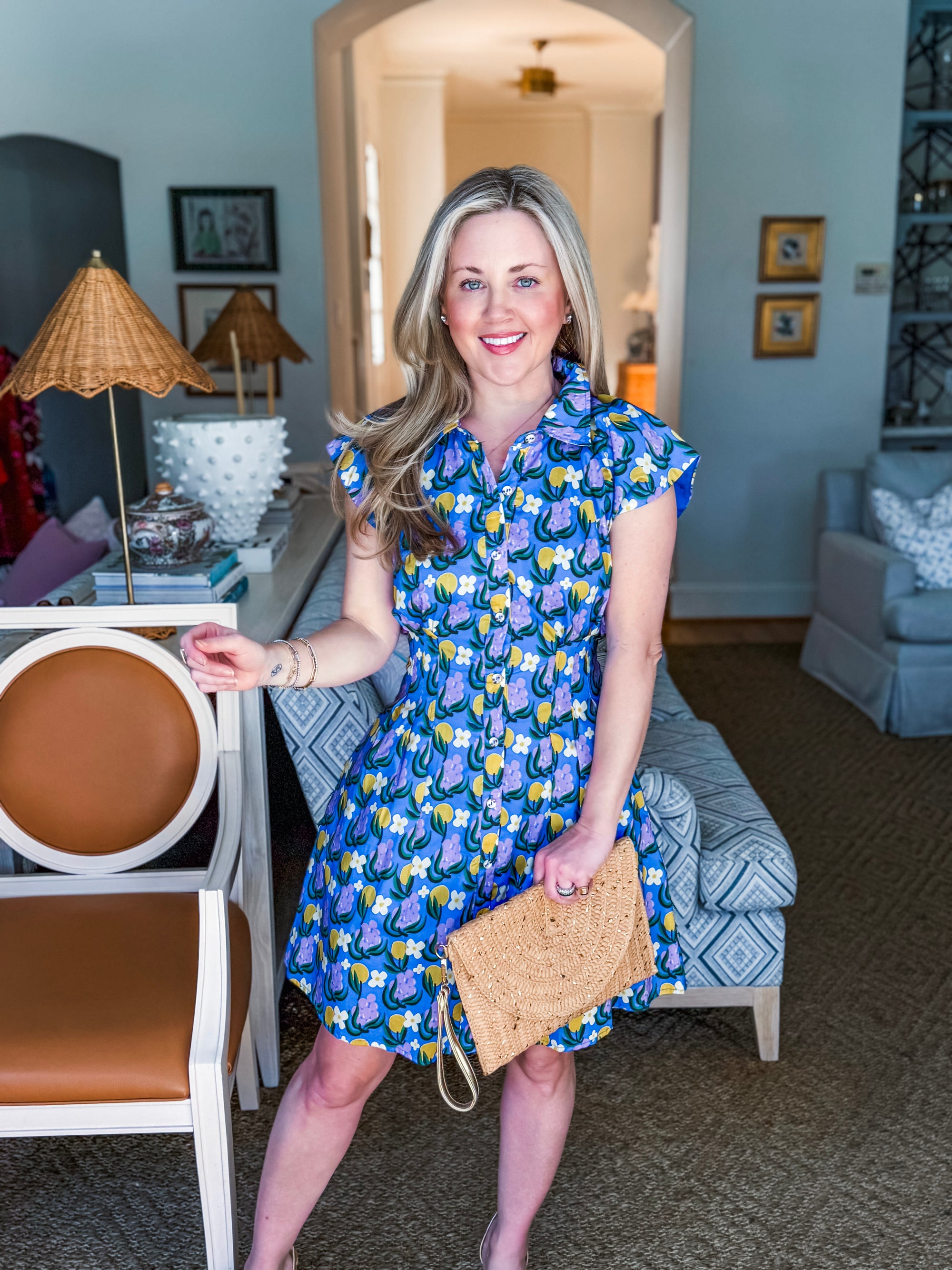 Citron Bloom Dress-Blue