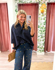 Kaia Oversized Button Down Top-Navy