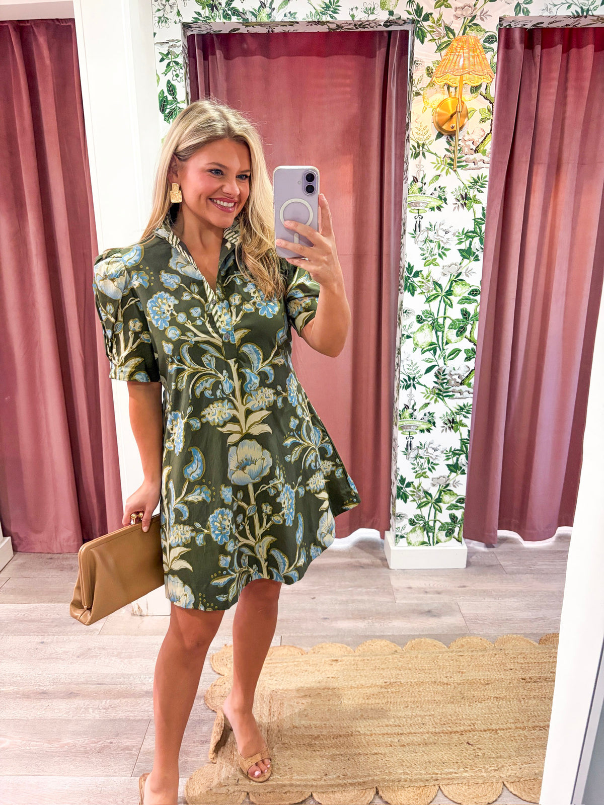 Bellemont Floral Mini Dress-Olive
