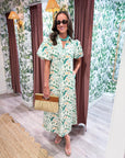 Peacock Puff Sleeve Midi Dress
