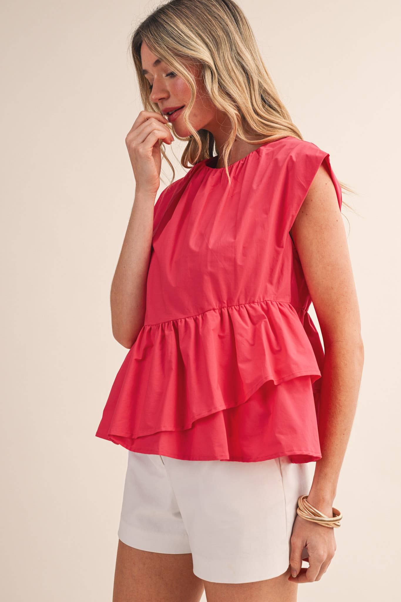 Sunday Melody Peplum Top-Teaberry