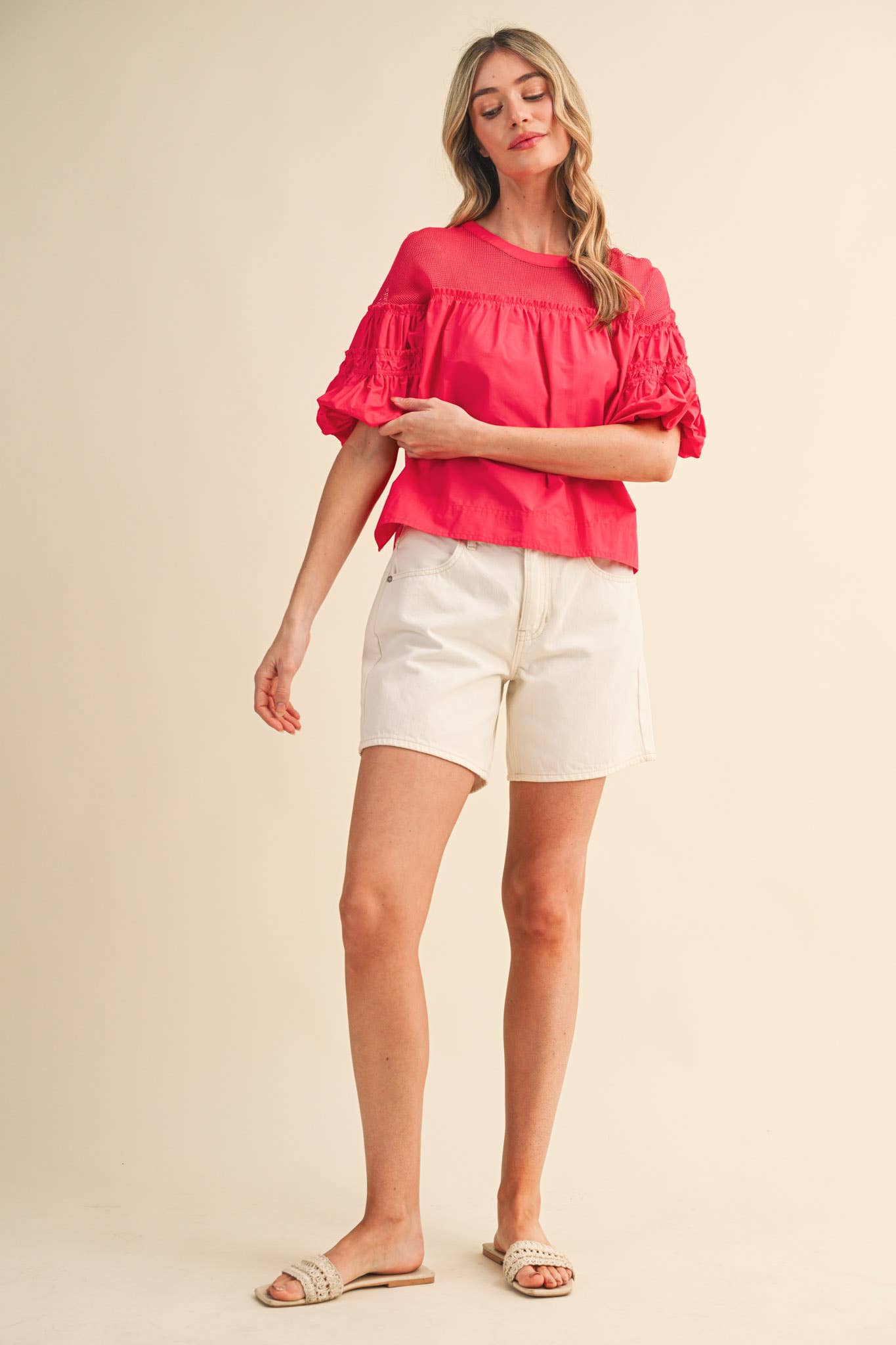 Sheer Romance Bubble Top-Raspberry Pink