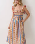Paisley Stripe Smocked Midi Dress