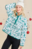 Christmas Toile Printed Quilted Jacket-Hunter Green