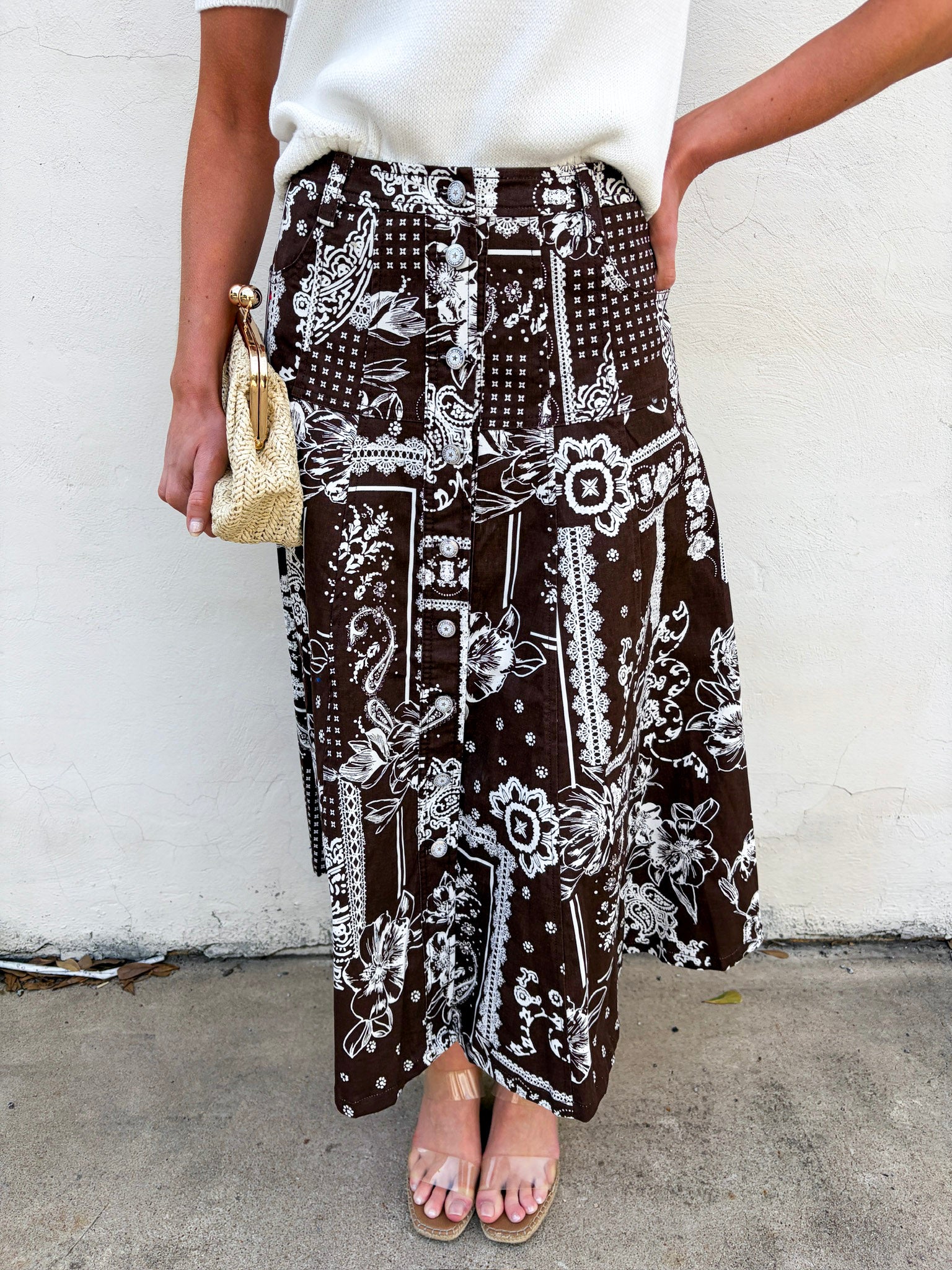 Rope Me In Midi Skirt-Brown